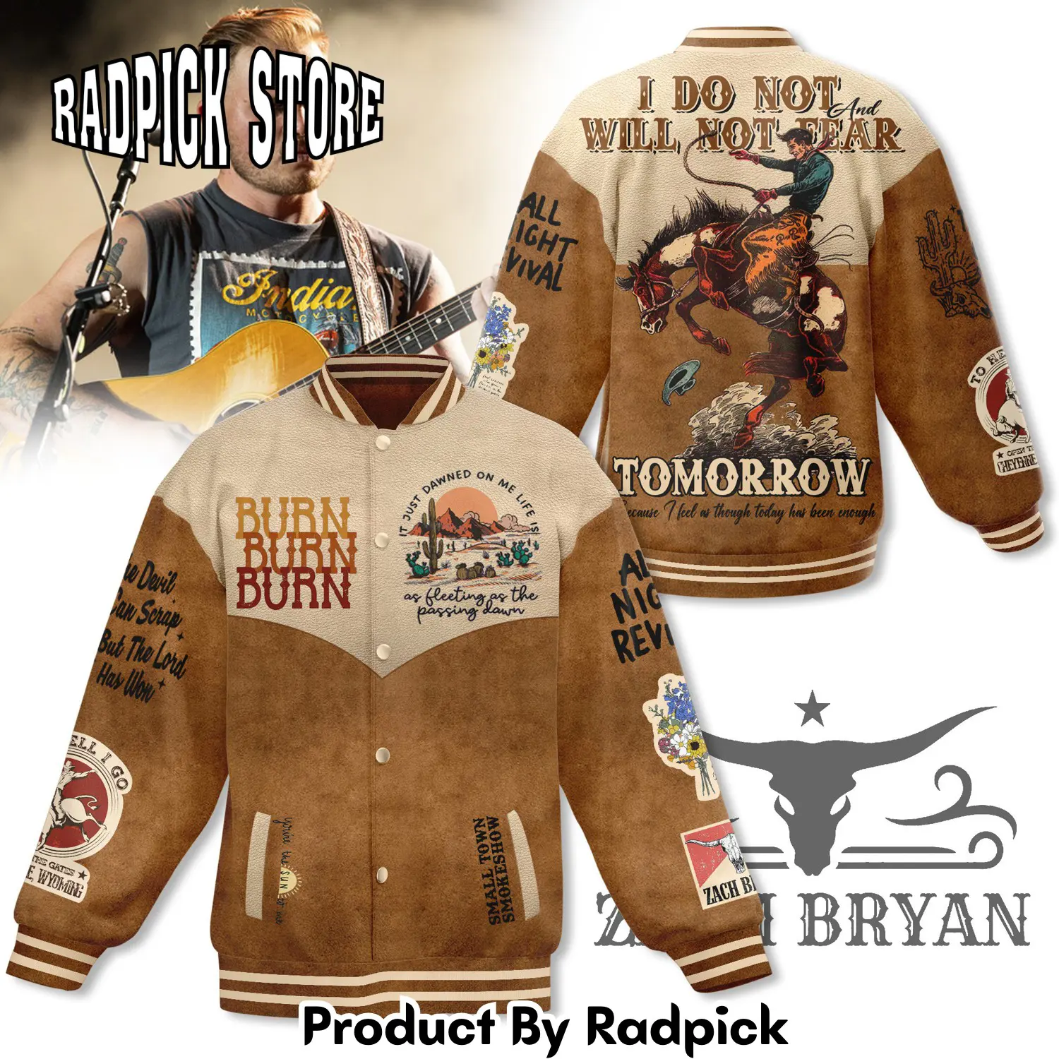 Radpick zach bryan new bomber baseball jacket for fan kgq rp0013